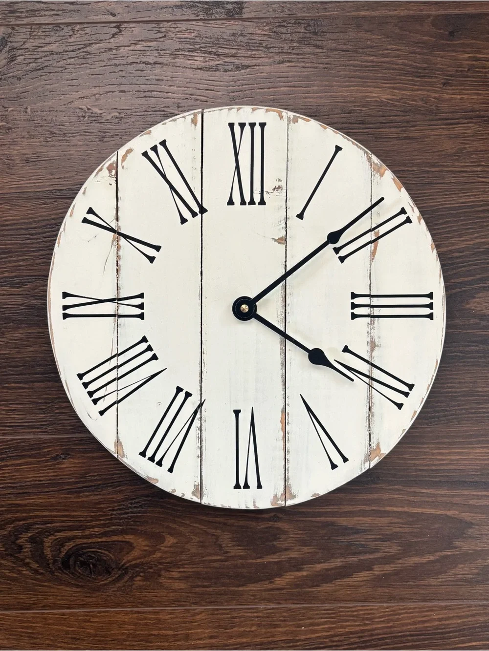 Rustic Wood White Wall Clock with Black Roman Numerals -
